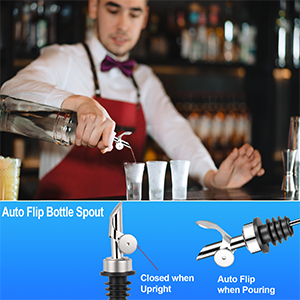 12PCS Weighted Liquor Pour Spout, Stainless Steel Liquor Bottle Pourers, Auto Flip Olive Oil Spout Bottle Pourers for Wine Syrup Vinegar Home Bar Accessories