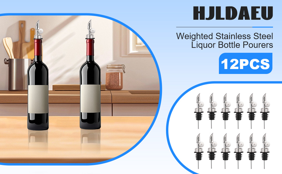 12PCS Weighted Liquor Pour Spout, Stainless Steel Liquor Bottle Pourers, Auto Flip Olive Oil Spout Bottle Pourers for Wine Syrup Vinegar Home Bar Accessories