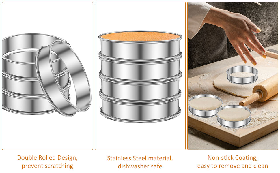 24 Pack 4 Inch Cookie Rings for Baking, Stainless Steel English Muffin Rings Double Rolled, Round Metal Cooking Pastry Ring Baking Molds for Cookies Dessert Crumpets Baking Food Making Tool (4 inch)