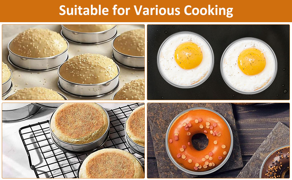 24 Pack 4 Inch Cookie Rings for Baking, Stainless Steel English Muffin Rings Double Rolled, Round Metal Cooking Pastry Ring Baking Molds for Cookies Dessert Crumpets Baking Food Making Tool (4 inch)