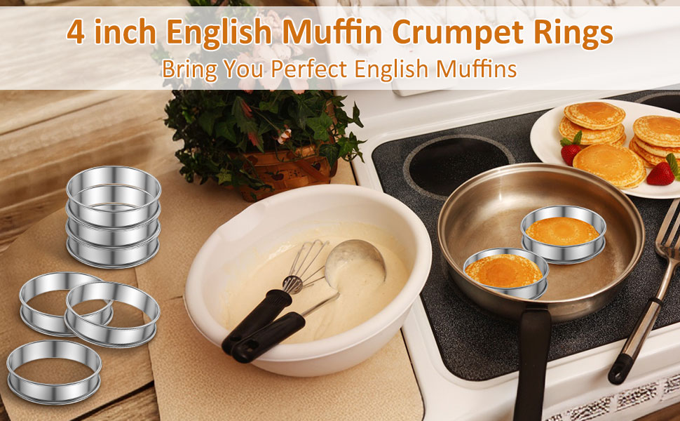 24 Pack 4 Inch Cookie Rings for Baking, Stainless Steel English Muffin Rings Double Rolled, Round Metal Cooking Pastry Ring Baking Molds for Cookies Dessert Crumpets Baking Food Making Tool (4 inch)