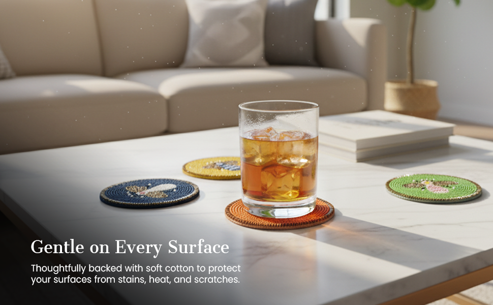 Beaded Coaster Set of 4 – Multicolor Glass-Bead Drink Coasters, Boho Table Decor for Dining & Gifting