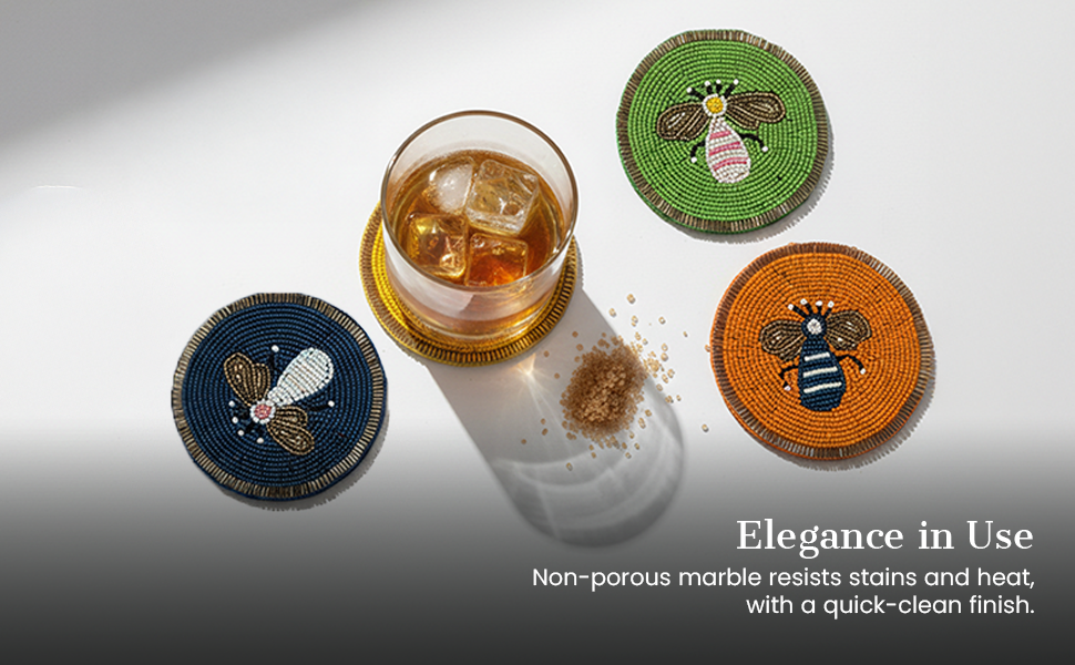 Beaded Coaster Set of 4 – Multicolor Glass-Bead Drink Coasters, Boho Table Decor for Dining & Gifting