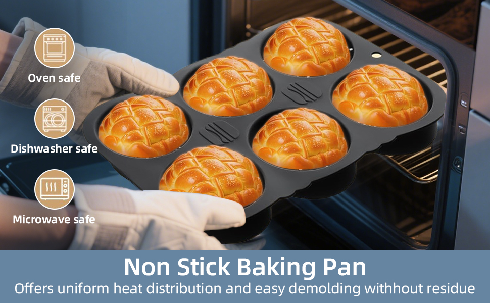 Hamburger Bun Pan and Baguette Pan With Spatula Brush, Silicone Hamburger Bun Pans for Baking, Nonstick French Bread Baking Pan for Baking Homemade Bread (Black)