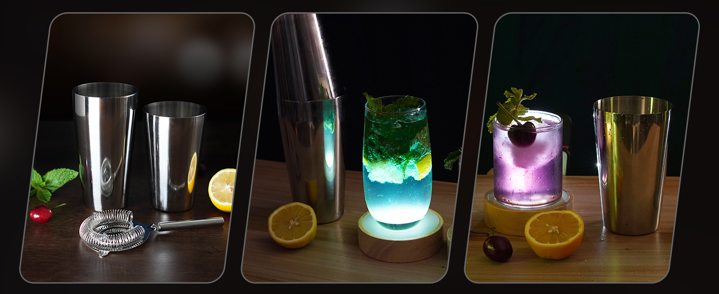 Stainless Steel Cocktail Shaker, 3-Piece Mixology Bartender kit, Bar Set with 18oz & 28oz Mixed Drink Shaker, Cocktail Tin Hawthorne Strainer