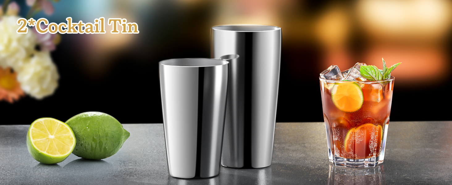 Stainless Steel Cocktail Shaker, 3-Piece Mixology Bartender kit, Bar Set with 18oz & 28oz Mixed Drink Shaker, Cocktail Tin Hawthorne Strainer