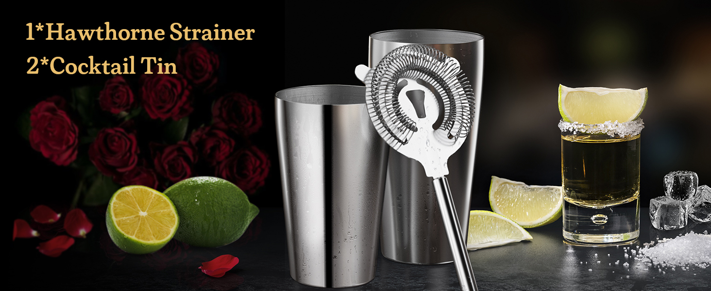 Stainless Steel Cocktail Shaker, 3-Piece Mixology Bartender kit, Bar Set with 18oz & 28oz Mixed Drink Shaker, Cocktail Tin Hawthorne Strainer