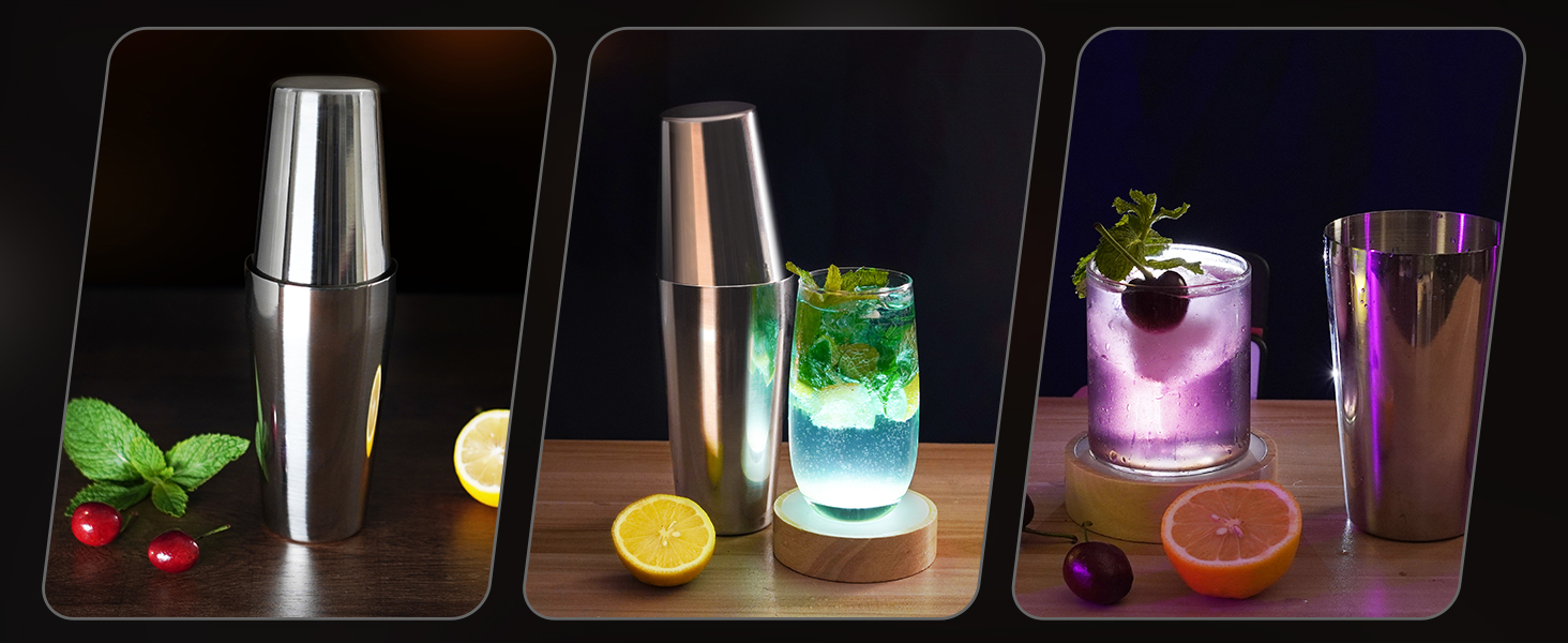 Stainless Steel Cocktail Shaker, 3-Piece Mixology Bartender kit, Bar Set with 18oz & 28oz Mixed Drink Shaker, Cocktail Tin Hawthorne Strainer