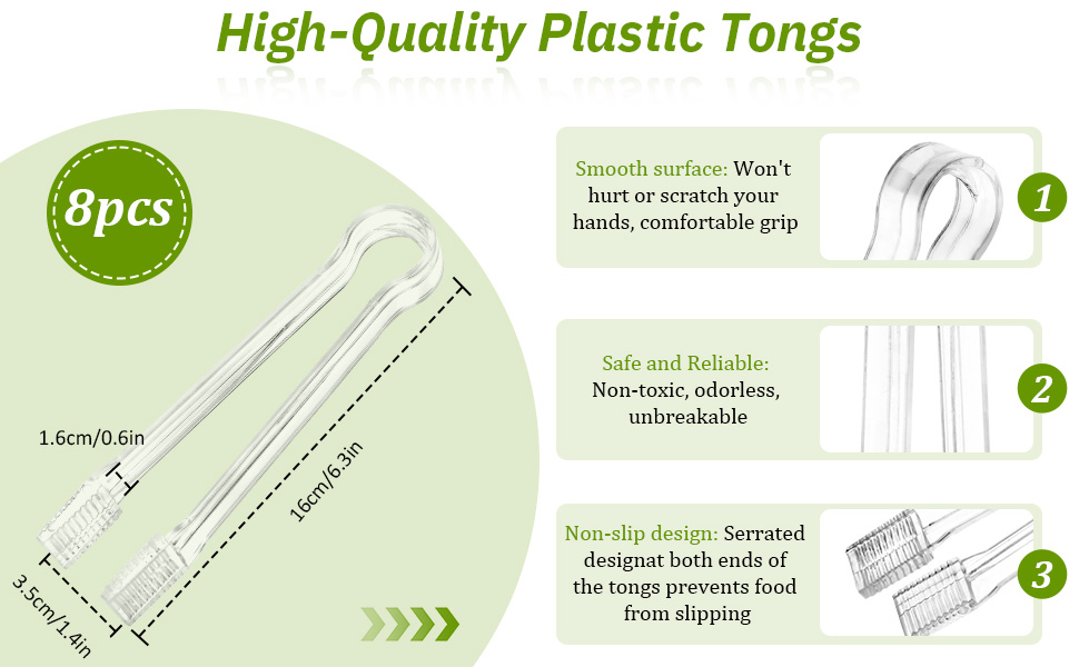 8 PCS Plastic Serving Tongs, 6.3 Inches Disposable Clear Tongs, Kitchen Small Serving Utensil Tongs for Party Catering Buffet Bakery Salad Cookies Ice