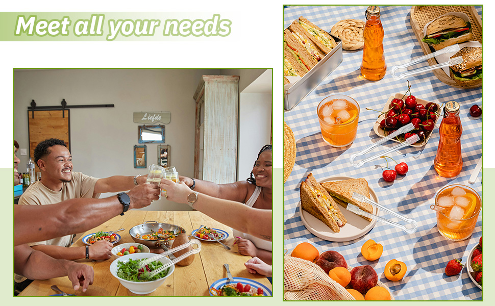 8 PCS Plastic Serving Tongs, 6.3 Inches Disposable Clear Tongs, Kitchen Small Serving Utensil Tongs for Party Catering Buffet Bakery Salad Cookies Ice