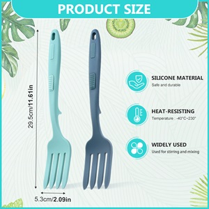 2pcs Silicone Flexible Forks, Non Stick Cooking Fork Multifunctional Spaghetti Fork Heat Resistan-t Baking For-k with Hanging Hole, for Stir Mix Mash(COLOR:Lake Blue, Dark Blue)