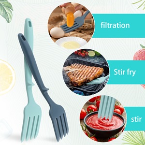 2pcs Silicone Flexible Forks, Non Stick Cooking Fork Multifunctional Spaghetti Fork Heat Resistan-t Baking For-k with Hanging Hole, for Stir Mix Mash(COLOR:Lake Blue, Dark Blue)