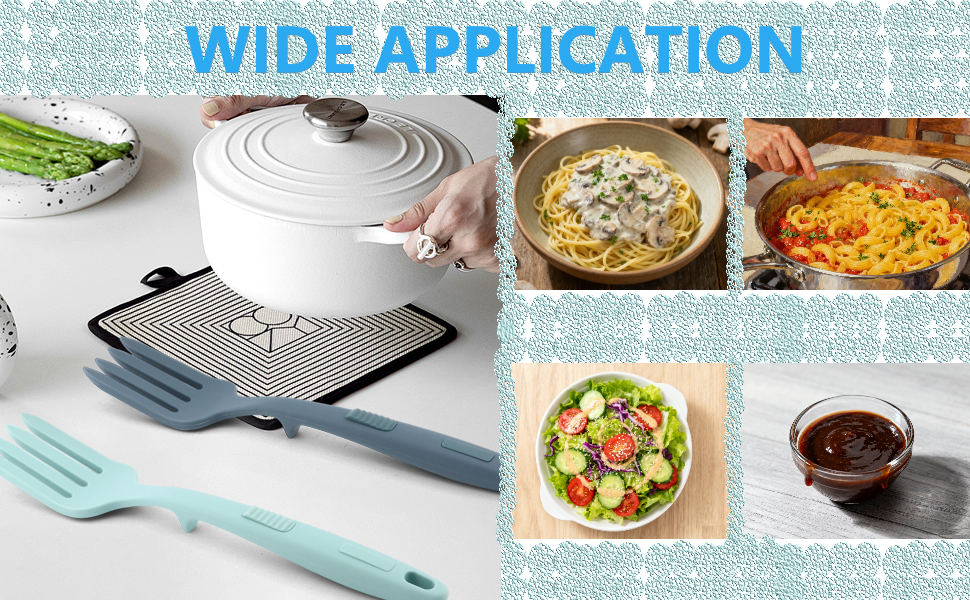 2pcs Silicone Flexible Forks, Non Stick Cooking Fork Multifunctional Spaghetti Fork Heat Resistan-t Baking For-k with Hanging Hole, for Stir Mix Mash(COLOR:Lake Blue, Dark Blue)