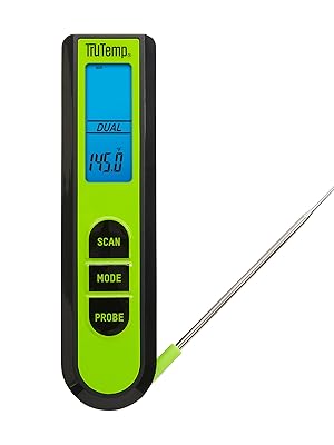 Taylor TruTemp Dual Instant Read Infrared Meat and Food Thermometer, Digital for Cooking, IPX5 Splash Proof Design, Plus Meat Probe for BBQ, Kitchen, Smoker, and Grilling, Green