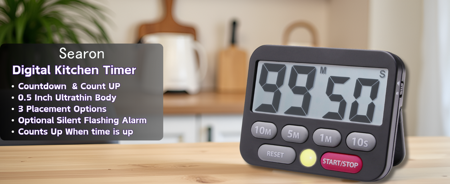 Searon Digital Kitchen Timer, Magnetic, LED Alert, Kickstand for Cooking Classroom Homework Fitness