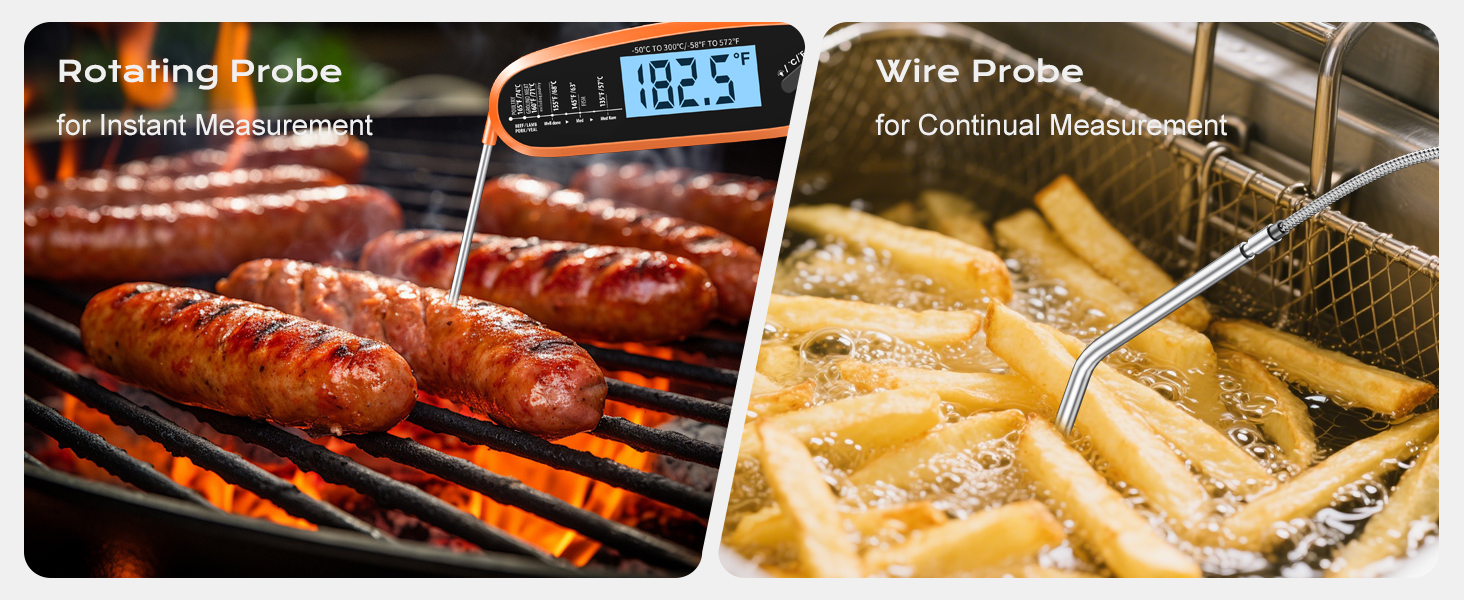 Digital Meat Thermometer for Cooking with Dual Probe, Large Backlit & Calibration, Kitchen Food Thermometer for Candy, Oven, Grill, BBQ, Smoker, Oil Fry Instant Read Thermometers