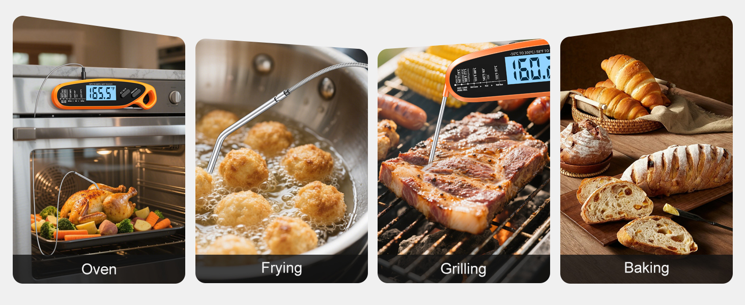 Digital Meat Thermometer for Cooking with Dual Probe, Large Backlit & Calibration, Kitchen Food Thermometer for Candy, Oven, Grill, BBQ, Smoker, Oil Fry Instant Read Thermometers
