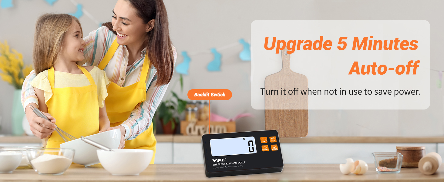 YFL Wireless Kitchen Scale with Detachable Remote Display, 33lb High Precision Digital Scale 1g/0.1oz, Tare Function 7 Units Food Scale for Cooking, Baking, Meal Prep & Dieting
