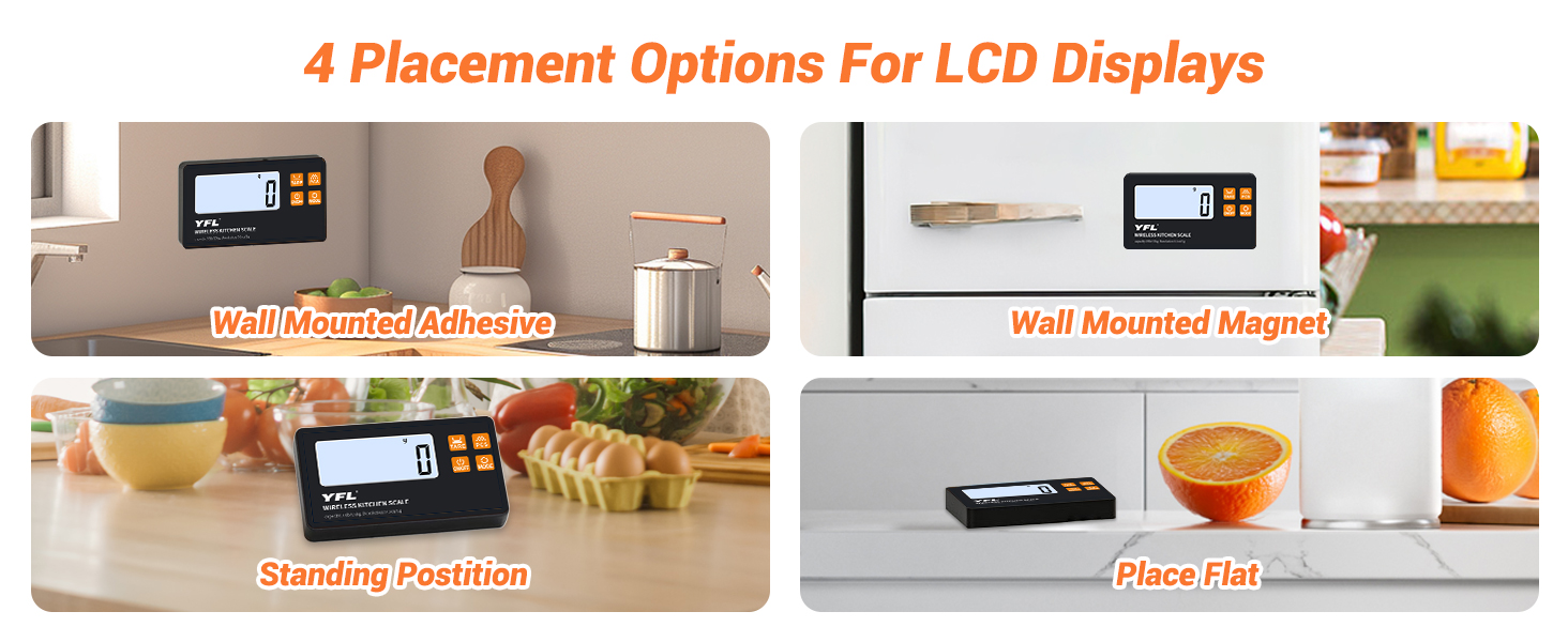 YFL Wireless Kitchen Scale with Detachable Remote Display, 33lb High Precision Digital Scale 1g/0.1oz, Tare Function 7 Units Food Scale for Cooking, Baking, Meal Prep & Dieting