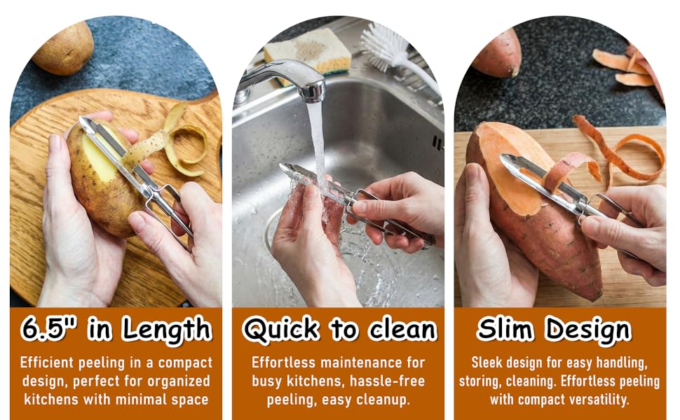 3 Pack Vegetable Peelers for Kitchen, Stainless Steel Fruit Potato Peeler with Easy Grip Ergonomic Handle, Dishwasher Safe Swivel Fruit Peelers