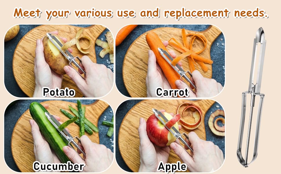 3 Pack Vegetable Peelers for Kitchen, Stainless Steel Fruit Potato Peeler with Easy Grip Ergonomic Handle, Dishwasher Safe Swivel Fruit Peelers