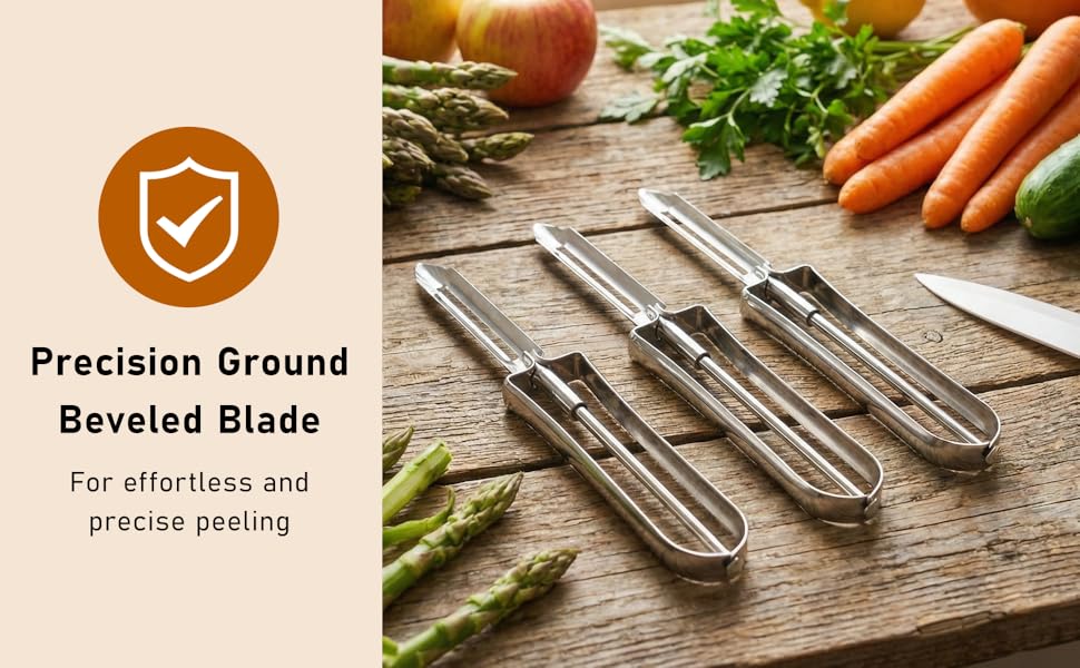 3 Pack Vegetable Peelers for Kitchen, Stainless Steel Fruit Potato Peeler with Easy Grip Ergonomic Handle, Dishwasher Safe Swivel Fruit Peelers