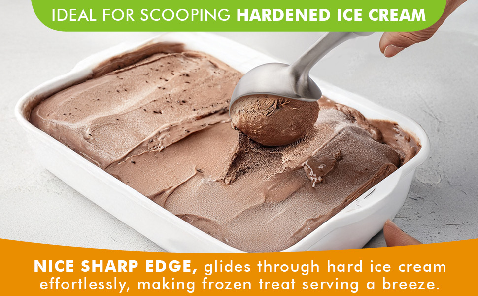 Ice Cream Scoop Stainless Steel. Ice Cream Scooper, Heavy Duty, Seamless Design, Comfortable Grip Long Handle, for Ice Cream, Gelato, Sorbet, Cookie Dough, Melon, Frozen Yogurt