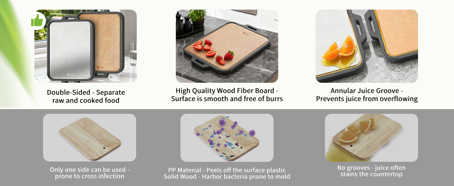 Titanium Cutting Board for Kitchen, Double Sided Pure Titanium and Wood Fiber Cutting Board with Juice Groove, Food Grade Material, for Chopping Meat/Vegetables/Fruit Dishwasher Safe 16"×11"