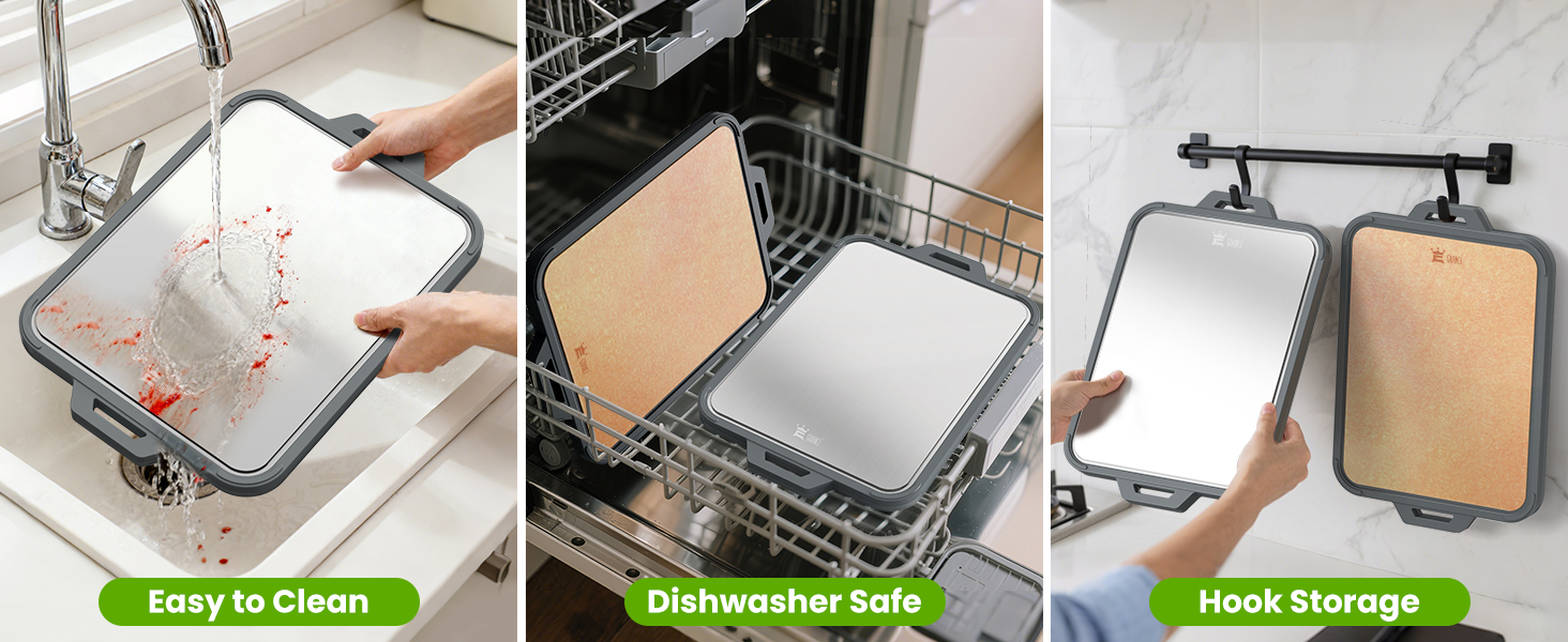 Titanium Cutting Board for Kitchen, Double Sided Pure Titanium and Wood Fiber Cutting Board with Juice Groove, Food Grade Material, for Chopping Meat/Vegetables/Fruit Dishwasher Safe 16"×11"