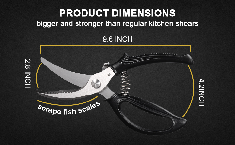 Poultry Shears, Kitchen Shears with Spring Loaded, Heavy Duty Poultry Scissors for Meat, Chicken,Turkey, Anti-Slip Handle,Safety Lock,Dishwasher Safe