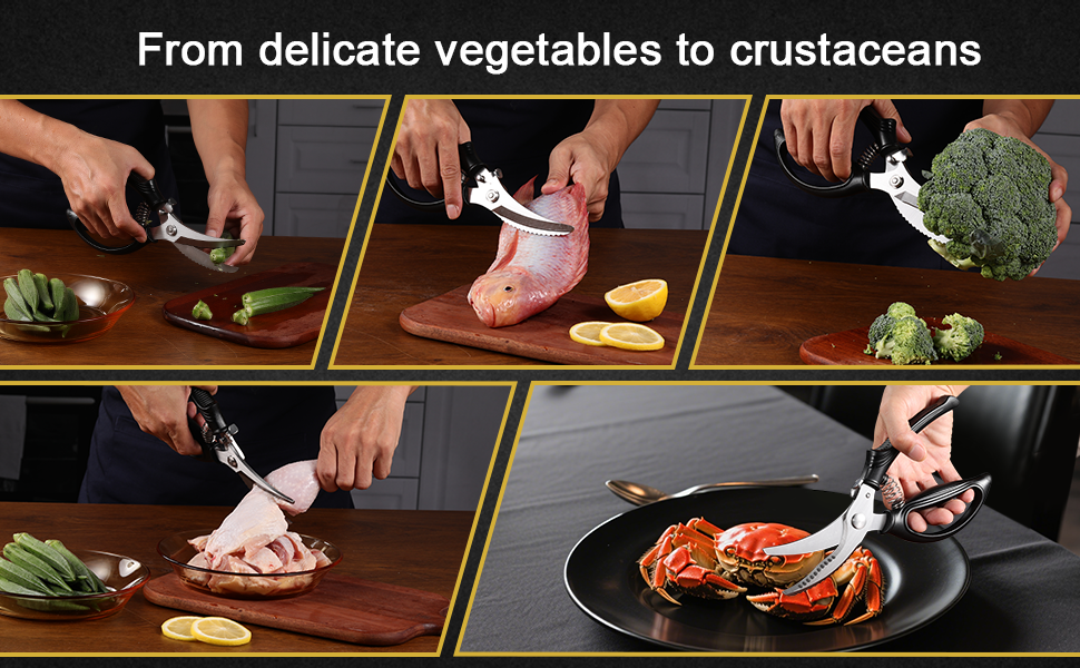 Poultry Shears, Kitchen Shears with Spring Loaded, Heavy Duty Poultry Scissors for Meat, Chicken,Turkey, Anti-Slip Handle,Safety Lock,Dishwasher Safe