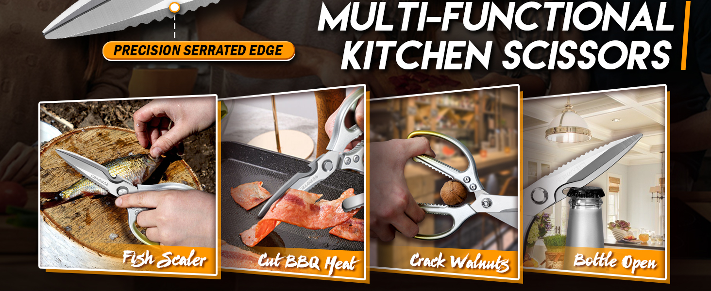 TIJERAS Kitchen Scissors Set Gold - Stainless Steel Kitchen Shear, Sharp Meat Scissors, Heavy Duty Poultry Shears, Japanese Cooking Scissor for Food, Chicken, and Turkey, Christmas Gifts for Men Women