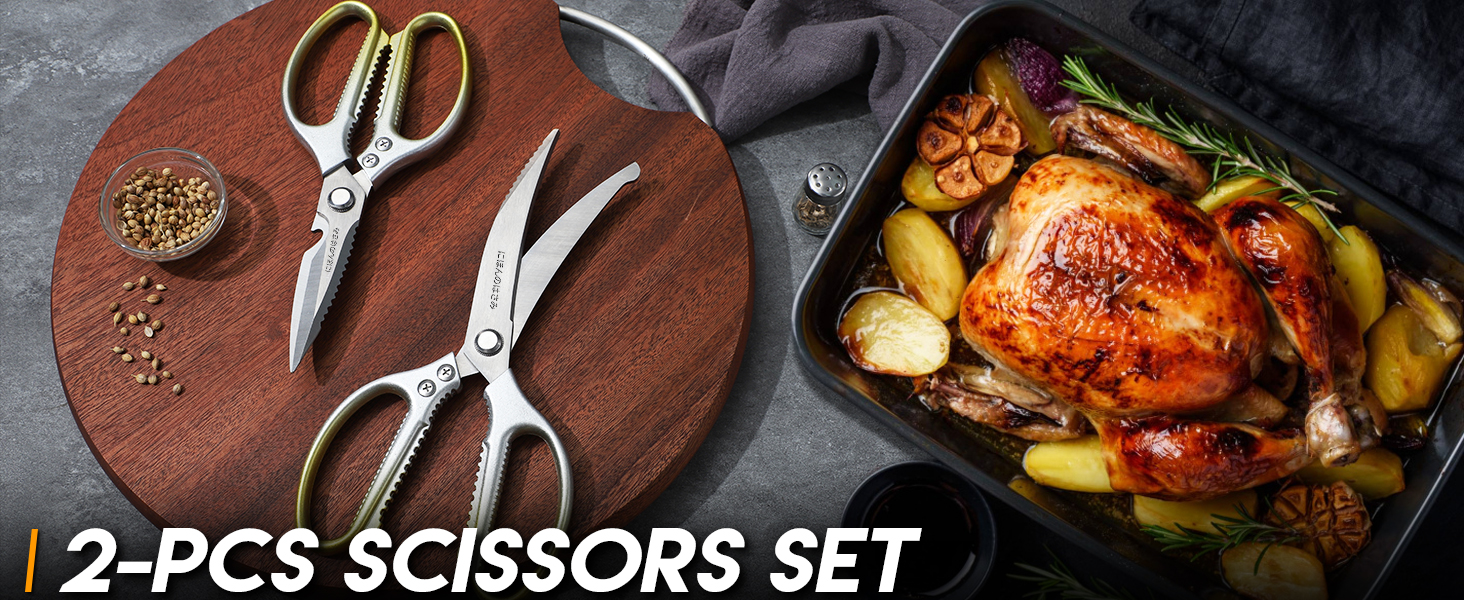TIJERAS Kitchen Scissors Set Gold - Stainless Steel Kitchen Shear, Sharp Meat Scissors, Heavy Duty Poultry Shears, Japanese Cooking Scissor for Food, Chicken, and Turkey, Christmas Gifts for Men Women