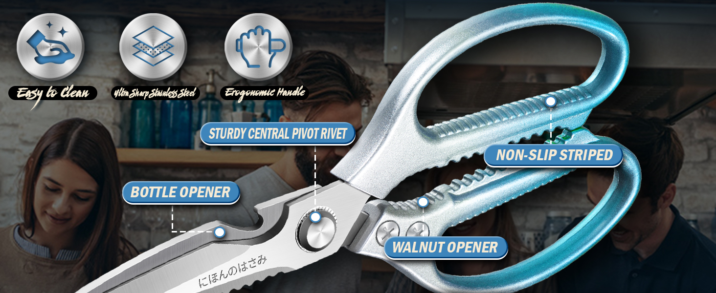 TIJERAS Kitchen Scissors Set Blue - Stainless Steel Kitchen Shear, Sharp Meat Scissors Dishwasher Safe, Heavy Duty Poultry Shears, Japanese Cooking Scissor for Food, Chicken,Turkey, Christmas Gifts