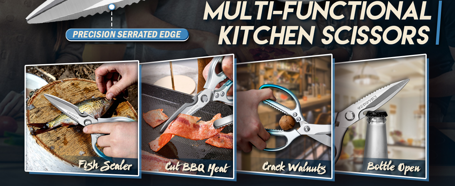 TIJERAS Kitchen Scissors Set Blue - Stainless Steel Kitchen Shear, Sharp Meat Scissors Dishwasher Safe, Heavy Duty Poultry Shears, Japanese Cooking Scissor for Food, Chicken,Turkey, Christmas Gifts