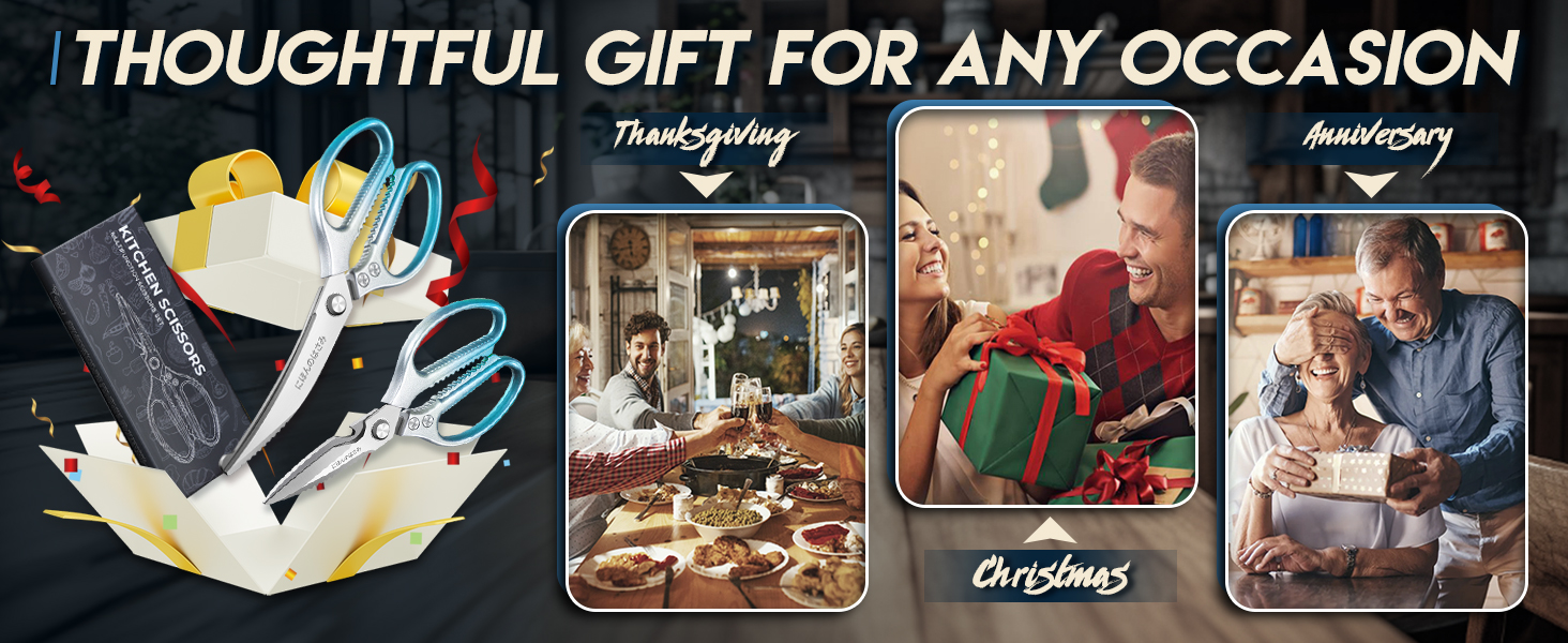 TIJERAS Kitchen Scissors Set Blue - Stainless Steel Kitchen Shear, Sharp Meat Scissors Dishwasher Safe, Heavy Duty Poultry Shears, Japanese Cooking Scissor for Food, Chicken,Turkey, Christmas Gifts