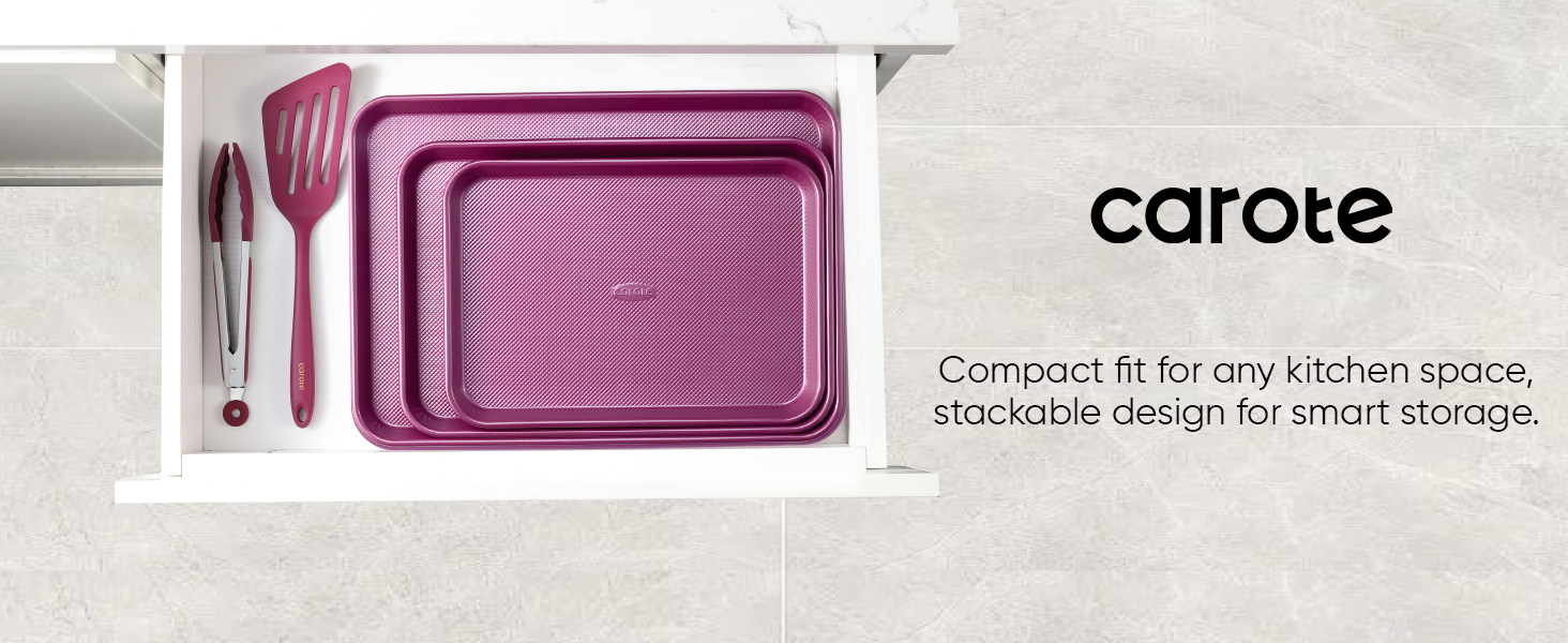 CAROTE 3-Piece Baking Pan Set - Bakeware Set, Baking Sheet Set Including 13 Inch 15 Inch 17 Inch Sheet Pan, Cookie Sheet for Baking, Royal Violet