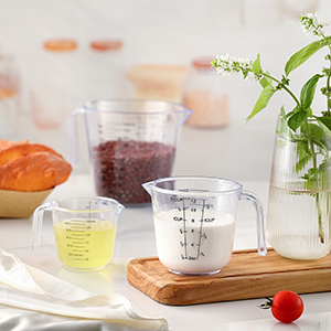 Measuring Cup Set, HIA 3PCS Plastic Liquid Measuring Cups for Prepping, Baking and Cooking, Dishwasher Safe (4, 1.5 and 3/4 Cup)