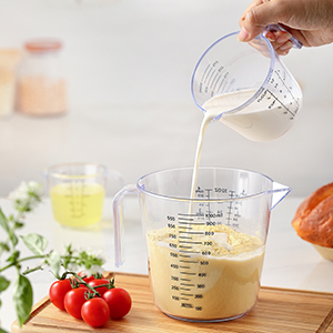 Measuring Cup Set, HIA 3PCS Plastic Liquid Measuring Cups for Prepping, Baking and Cooking, Dishwasher Safe (4, 1.5 and 3/4 Cup)