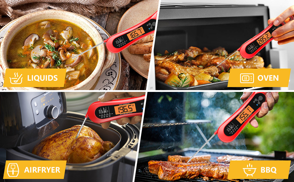 Meat Thermometer Digital, Instant Read Meat Thermometer for Grill and Cooking, with Bottle Opener, Backlight & Calibration Food Thermometer, Kitchen Gadgets for BBQ, Turkey, Candy, Liquids