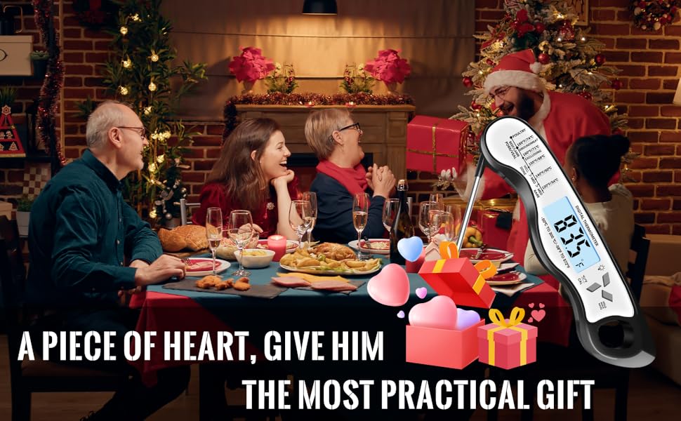 Meat Thermometer, IP67 Waterproof Digital Meat Thermometer with Backlight, Hold Function & Magnet for Grill, BBQ, Candy, Beef,Turkey