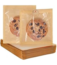 SUREHOME Cookie Bags Small Brown Paper Bags with Window 100 Pcs Thank You Stickers 5.7 x 6.5 Inch Individual Heat Sealable Kraft Bakery Bags for Gift Giving, Treats, Snacks, Baked Goods Packaging