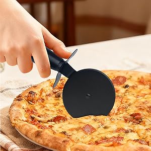 Pizza Cutter and Server Set - 9.25 Inch Sharp Stainless Steel Blade (430) with Finger Guard & Non-Slip Handle - Dishwasher Safe Pizza Slicer for Crusts and Pies