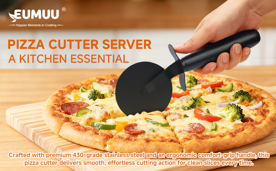 Pizza Cutter and Server Set - 9.25 Inch Sharp Stainless Steel Blade (430) with Finger Guard & Non-Slip Handle - Dishwasher Safe Pizza Slicer for Crusts and Pies