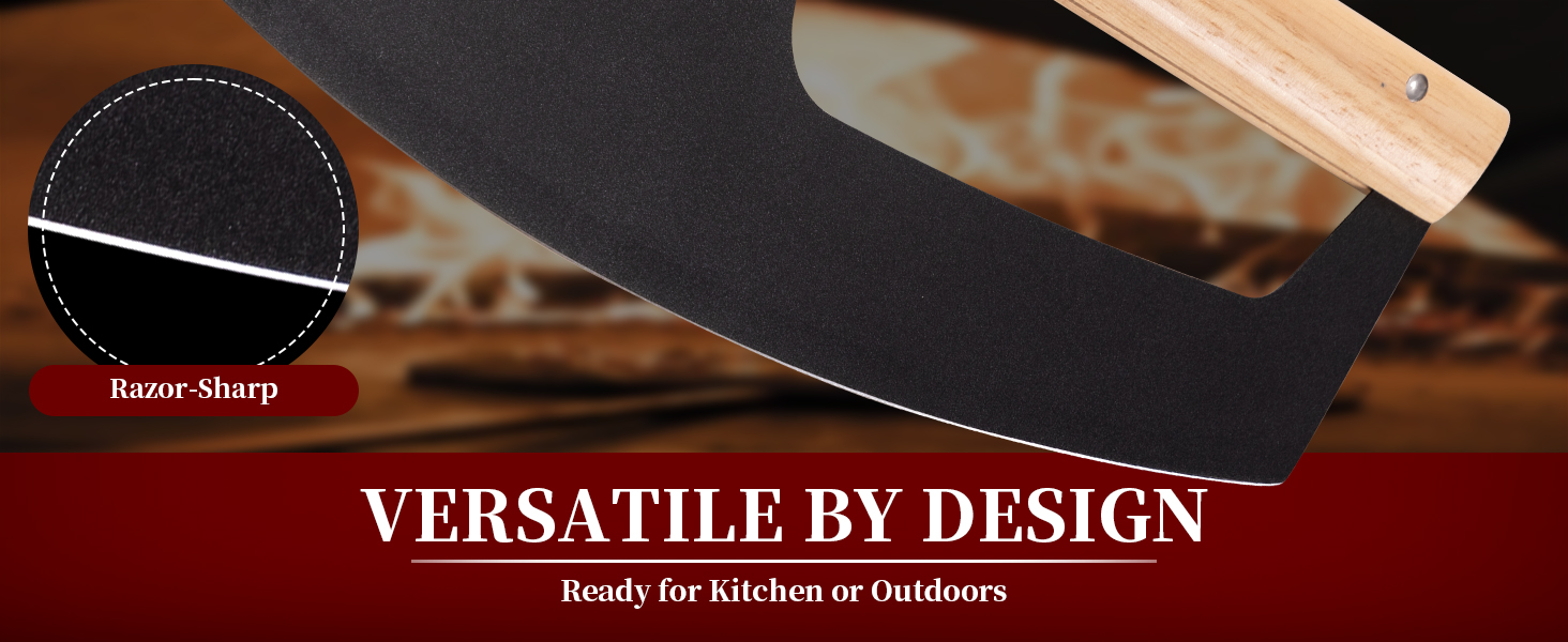 16-Inch Pizza Cutter Rocker Blade, Food Grade Stainless Steel Slicing Knife & Sharp, Rust-Proof, Stylish Rubberwood Wood Handle, Protective Cover - Professional Pizza Oven Accessories, Black