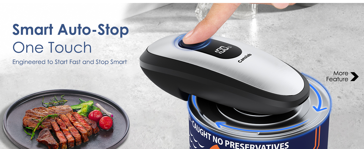 Canslab IRON Rechargeable Electric Can Opener: Wall-Mountable Easy Storage, Smart Auto Stop & LED Battery Track, Hands-Free Operation, Side Cut Smooth Edge, Stainless Steel Professional-Grade Blade