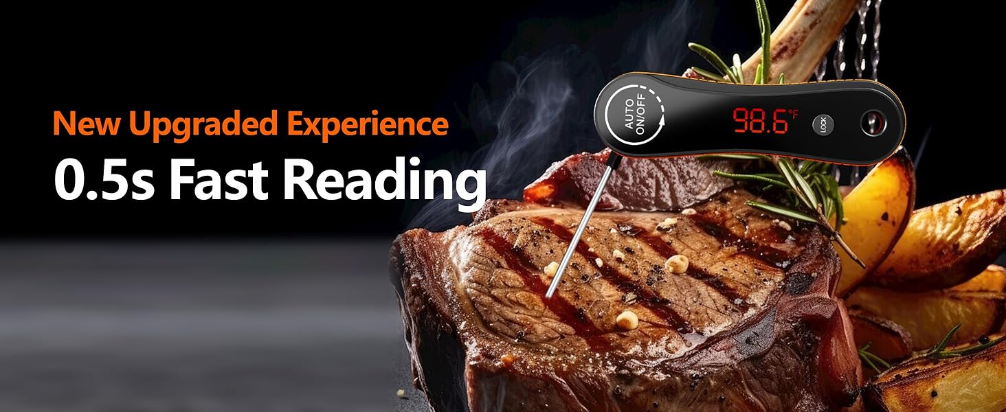 Meat Thermometer Digital Instant Read - Paysean Meat Thermometer with Auto Rotating Backlit Display, IP67 Waterproof for Cooking, Grilling, BBQ, Candy, Liquid, Beef - Gifts for Men/Chefs