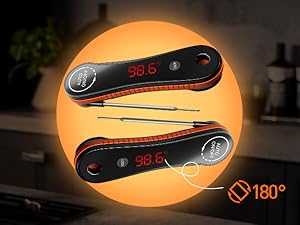 Meat Thermometer Digital Instant Read - Paysean Meat Thermometer with Auto Rotating Backlit Display, IP67 Waterproof for Cooking, Grilling, BBQ, Candy, Liquid, Beef - Gifts for Men/Chefs