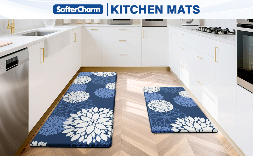 Kitchen Mats, 2PCS Non-Slip Cushioned Rugs, Anti-Fatigue Waterproof Floor Rug, Washable Standing Desk Mat, Home Laundry Office Apartment Decor and Accessories (17.3