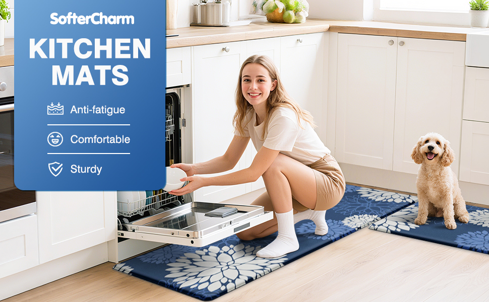Kitchen Mats, 2PCS Non-Slip Cushioned Rugs, Anti-Fatigue Waterproof Floor Rug, Washable Standing Desk Mat, Home Laundry Office Apartment Decor and Accessories (17.3